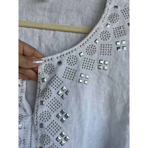 JM Collection Linen Embellished Tunic - Size XL- White - Picture 8 of 9